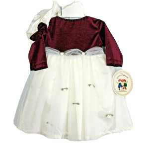 Peachy Kids Dress Baby Girls Sz 9 Mos Red Ivory Velvet Holiday Tutu & Hat NWT